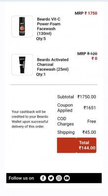 Beardo Spin and Win Loot :  Beardo Vit-C Power-Foam Facewash + Free Activated Charcoal Facewash 25ml
