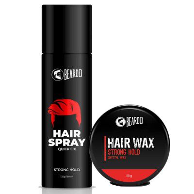 Beardo Strong Hold Hair Styling Kit with Hair Spray 192ml and Crystal Hair Wax 50g