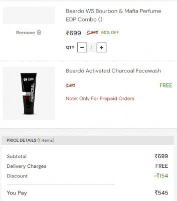 Beardo WS Bourbon & Mafia Perfume EDP Combo @ 545 + Get Free Face Wash Prepaid Order