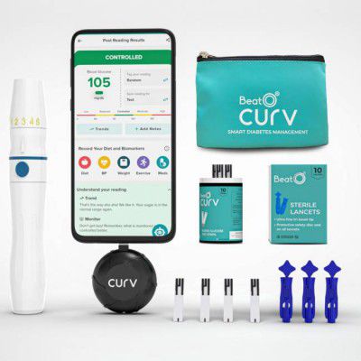BeatO Curv Glucometer (Type-C USB) with 10 Strips and 10 Lancets Glucometer (Black)