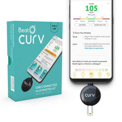 BeatO CURV Sugar Test Machine | FREE 25 Strips & 25 Lancets (Type-C USB Connector)