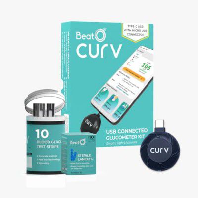 BeatO CURV Smartphone Connected Glucometer | Sugar Test Machine | FREE 10 Strips & 10 Lancets (Type-C USB Connector)