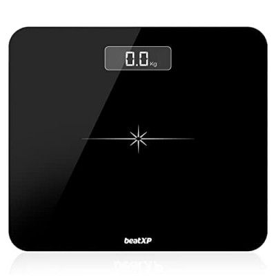 beatXP Actifit Flare Digital Weighing Scale with Backlit LCD Panel (Black), Electronic Weight Machine for Body Weight with 6 mm Thick Tempered Glass (18 Month Warranty)