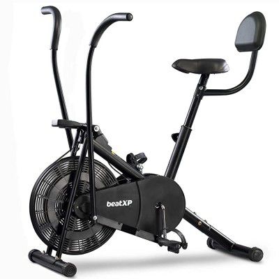 beatXP Air Bike-Exercise Cycle for Home | Gym Cycle for Workout with Adjustable Seat, Back Support & Moving Handles, Full Body Workout Gym Fitness Cycle Machine (2M air bike) Black