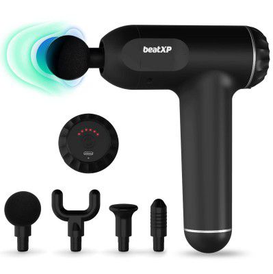 Beatxp Bolt Cordless Battery Powered Deep Tissue Massage Gun With 4 Attachments, 6 Intensity Levels & Long Battery Life, Full Body Massager Machine For Pain Relief