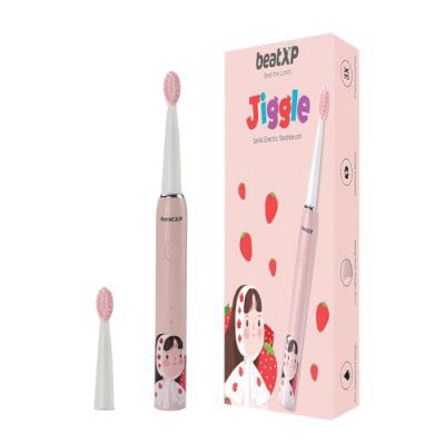 beatXP Jiggle Sonic Electric Toothbrush for Kids with 2 Brush Heads & 3 Cleaning Modes | Rechargeable Electric Toothbrush | 20500 strokes/min with Long Battery Life (Rosy Pink)