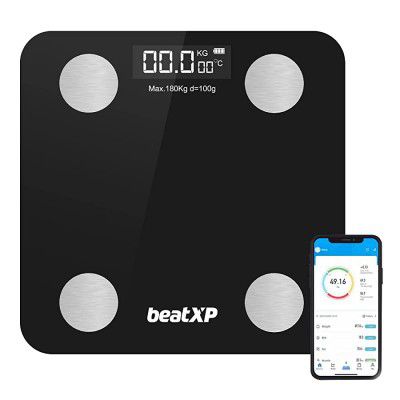 beatXP Smart Bluetooth BMI Weight Machine for Body Weight with 12 Essential Body Parameters, Wireless Body Composition Scale with Easy App Sync - 2 Year Warranty