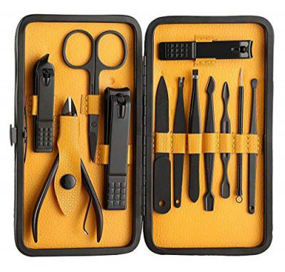 Beauté Secrets Manicure Set Nail Clippers, Stainless Steel Nail Scissors Grooming Kit with Peeling Knife, Nail Cleaning Knife, Acne needle, Blackhead Tool Leather Travel Case (MT-2A)