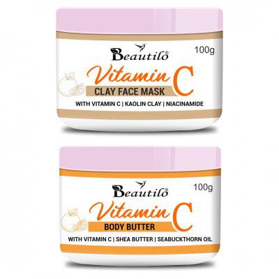 Beautilo Daily Care Pack (Vitamin C Body Butter & Vitamin C Clay Face Mask), 200 g (Pack of 2)