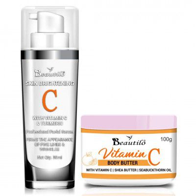 Beautilo Skin Brightening Combo Pack(Vitamin C 20% Face Serum & Vitamin C Body Butter), 130 g (Pack of 2)