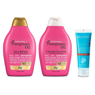 BEAUTY GARAGE ® BG Pomegranate Oil Shampoo & Conditioner Combo Pack 350ml with free Beaver Hand Gel