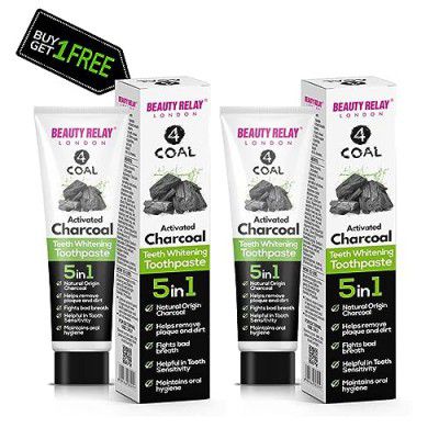 Beauty Relay London Activated Charcoal Toothpaste for Teeth Whitening (Buy 1 Get 1 Free), Whitening Toothpaste Daily Use Toothpaste