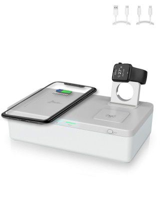 Beckh Field 1000 3-in-1 UVC Sterilizer Box UV Sanitiser Box | UVC Disinfection Box with [10W+2.5W+2.5W] Wireless Charger for Qi-enabled Phones | AirPods & iWatch | UV Sterilizer for Smartphones/Watche