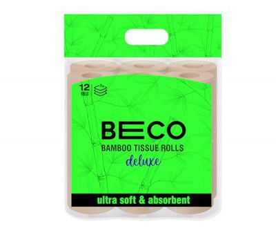 Beco Bamboo 3-Ply Toilet Paper Roll 160 Pulls Each Pack of 12, 100% Natural, Unbleached and Eco-Friendly Tissue Papers