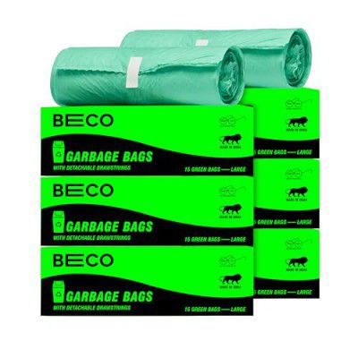 Beco Eco Friendly Garbage Bags for Dustbin | 90 Pcs | Large 24 X 32 Inches | Pack of 6 | Green