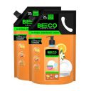 Beco Natural Dishwash Liquid - 2 Litres Refill | Pack of 2 | Orange Citrus Freshness | 100% Ecofriendly | Tough Grease removal Antibac formula | Leaves No residue...