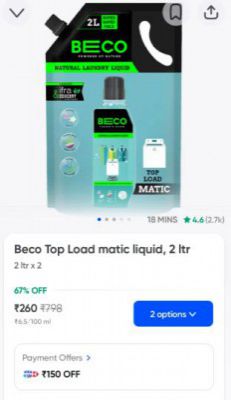 Swiggy Instamart Loot : Beco Top Load Matic Liquid (4L)