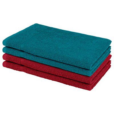 BEDSPUN 100% Cotton Terry Towel,Napkins Gym Towel for Workout, Lunch Towel for School Kids, Set of 4 |350 GSM, Aqua Bliss & Merlot Magic