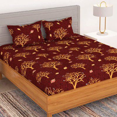 Bedspun 150 TC Bedsheet for Double Bed Microfiber 1 Double Bedsheet with 2 Pillow Covers (Wine Red)