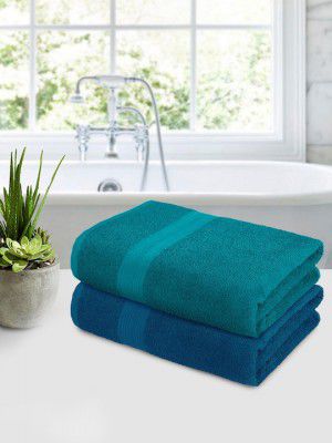 Bedspun Blue & Teal-Blue 2 Pieces Self-Designed 350 GSM Bath Towels