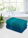 Bedspun Blue & Teal-Blue 2 Pieces Self-Designed 350 GSM Bath Towels...