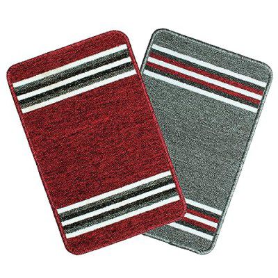 BEDSPUN Door Mats for Home Combo, Floor Mat for Home Entrance & Kitchen Pack of 2 Stripe Red, (37 cm X 57 cm)