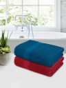 Bedspun Pack Of 2 Blue & Burgundy Solid 350 GSM Terry Cotton Bath Towels...