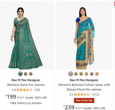 Bee M Pee Designer Womens Saree Upto 92% Off | Starts ₹199