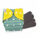 BeeBaby Bumtelligent Free Size Pocket Style Cotton Cloth Baby Diaper & 2 Grey RapiDry Pads/Inserts (Zig Zag - Yellow)...