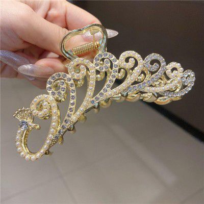 Beera Alloy Back Head Hair Imitation Pearl Rhinestone Hair Clip Peacock Shark Clip Hair Accessories for Women