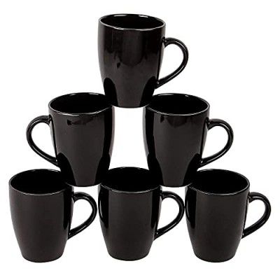 Befinitive Ceramic Large Coffee Mugs Tea Cup Set - 6 Pieces,280 ml (Ceramic Shine Pure Black)