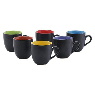 Befinitive Ceramic Tea and Coffee Cute Cup/Mugs Set - 6 Pieces,130 ml (Matt Black Multi Colour)
