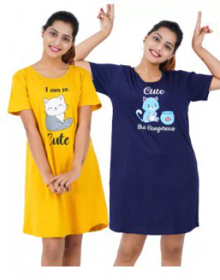 BEFLI  Pack of 2 Women Nightshirts  (Multicolor)