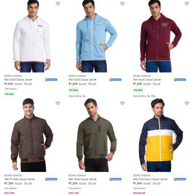 Being Human Mens Jackets Upto 75% Off