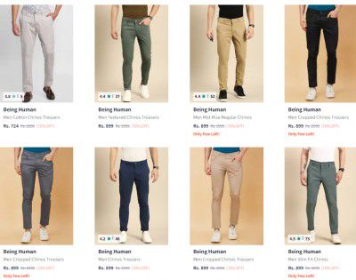 UP TO 75% OFF | Being Human Men's Trousers Starts At ₹505