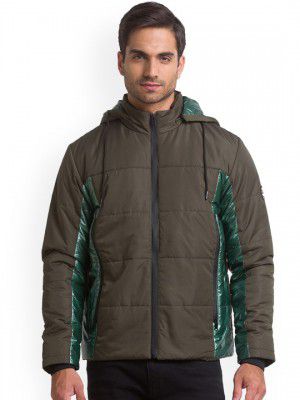 Being Human Men Olive Green Striped Longline Tailored Jacket