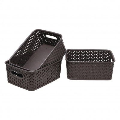 Bel Casa Royal Basket Small Pack of 3 Multipurpose Plastic Storage Baskets - Dark Brown