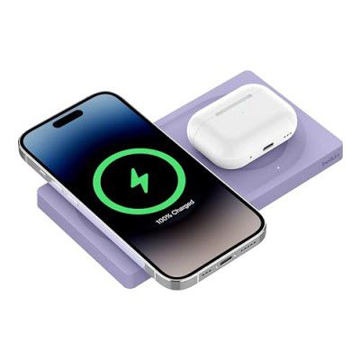 Belkin 2-in-1 Wireless Charging Pad with MagSafe 15W, Fast Charging iPhone - Wireless Charging Station for iPhone 16, 15, 14,13 and 12 Series, AirPods, and Other MagSafe Enabled Devices - Lavender