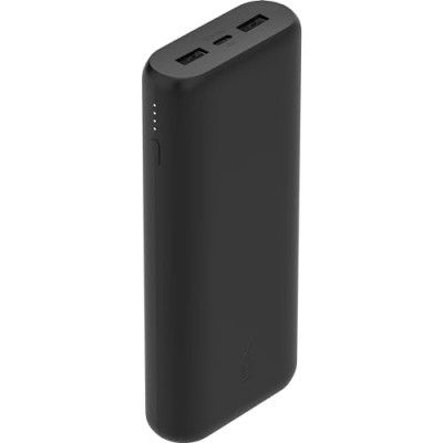 Belkin 20000 mAh 20W PD 3.0 Slim Fast Charging Power Bank with 1 USB-C and 2 USB-A Ports to Charge 3 Devices Simultaneously, for iPhones, Android Phones, Smart Watches & More - Black