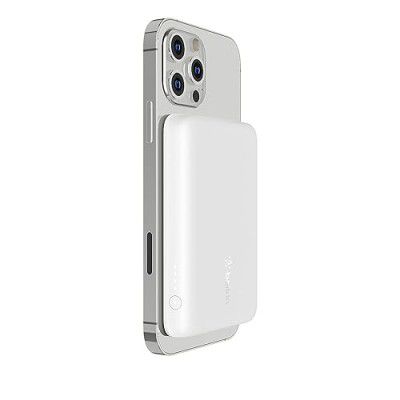 Belkin 2500 mAh Magnetic MagSafe Wireless Power Bank, Sleek Design for iPhone 15, 14, 13 and 12 Series – White