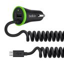 Belkin USB-A with Coiled Micro USB Cable (4 Foot) Car Charger Adapter Black...