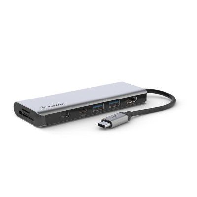 Belkin USB C Hub 7-in-1 MultiPort Adapter Dock with 4K HDMI 1.4, USB-C PD 3.0, 2X USB-A 3.0 BC1.2, SD 3.0 Card Reader