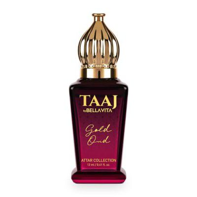 Bella Vita Luxury TAAJ Gold Oud Attar with Caramel, Rose, Jasmine & Orris for Men and Women, Non-Alcoholic Roll On, Long Lasting Fragrance, 12 ML