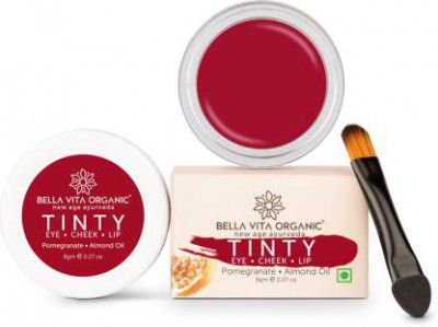 Bella vita organic Lip, Eye And Cheek Tint Pomegranate Tinty 3 In 1 Tint, Blush & Eyeshadow With Free Applicator Brush Moisturizing & Nourishing With Almond Oil Lip Stain&nbsp;&nbsp;(8 g)