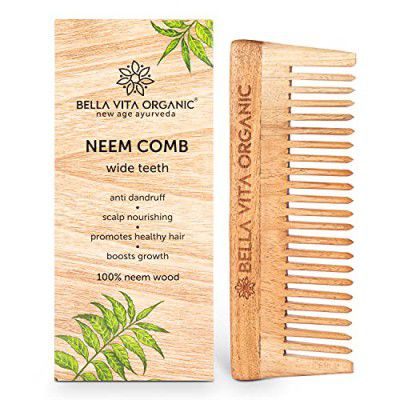 Bella Vita Organic Neem wooden comb wide teeth for detangled hair 