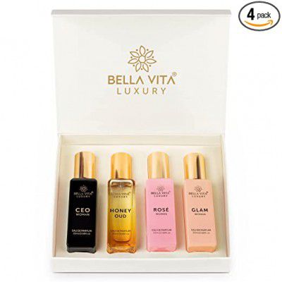 Bella Vita Organic Womens Luxury Perfume Gift Set 4x20 ML | Luxury Scent with Long Lasting Fragrance Eau De Parfum | CEO Woman | Honey Oud | Glam | Rose 80 ML