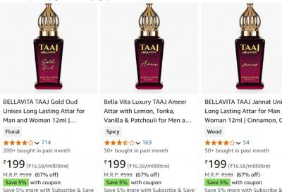 BELLAVITA Attar Starts At Rs 190 [ Apply 5% Coupon ]