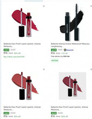Bellavita Makeup upto 83% off starting From Rs.74