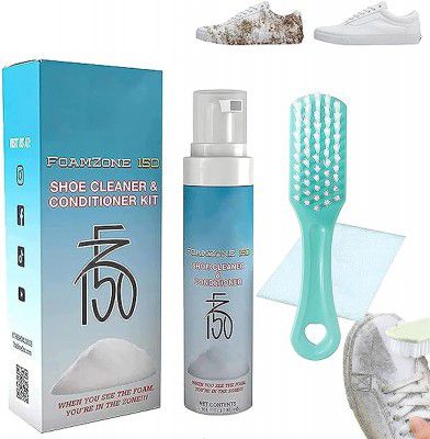 BELLOX Foamzone150 Cleaner Kit | Suitable for Sneaker, Nubuck, Canvas, Knit, Trainers, Multi-Material & Suede | FZ150 Shoe care kit-Cleaning Solution, Brushes & Microfiber Towel | Shoe Cleaner