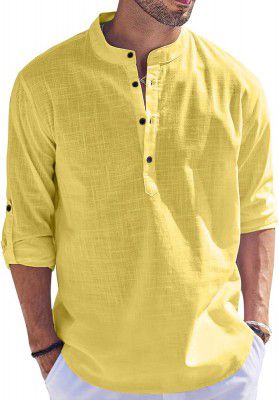 Bellstone Men Solid Cotton Blend Straight Kurta Shirt
